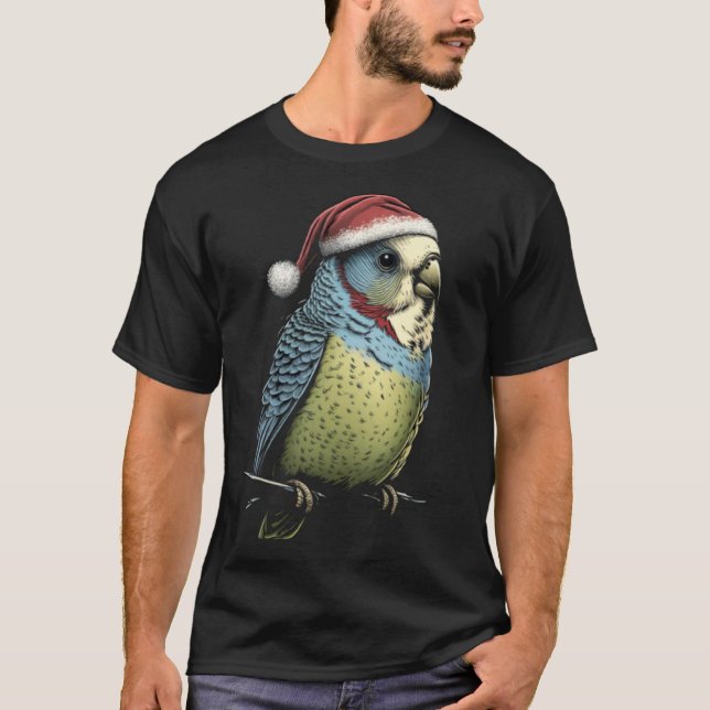 Budgie Christmas Budgerigar Santa Hat Parakeet Bir T-Shirt (Front)