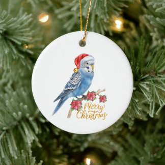 Budgie Christmas Ceramic Ornament