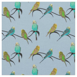Budgie Frenzy Fabric (Light Blue)