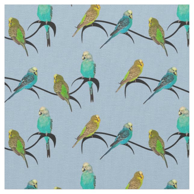 Budgie Frenzy Fabric (Light Blue) (Close Up)