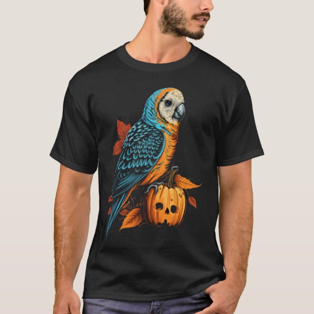 Budgie Halloween Pumpkin Budgerigar Parakeet Bird  T-Shirt (Front)