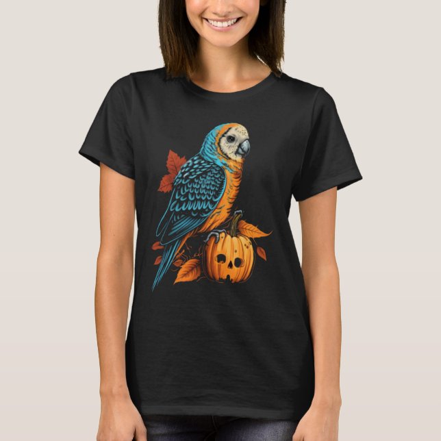 Budgie Halloween Pumpkin Budgerigar Parakeet Bird  T-Shirt (Front)