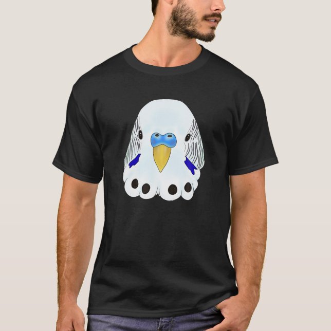 Budgie Head - White And Blue Parakeet Head On Blue T-Shirt (Front)
