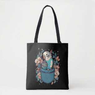 Budgie in a Pocket   Floral Bird Lover Tote Bag