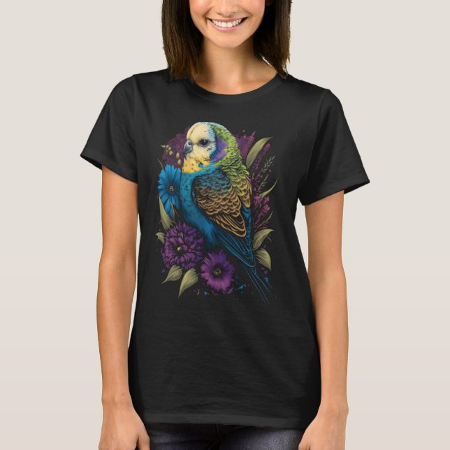 Budgie Mom Flower Budgerigar Parakeet Bird Mother  T-Shirt (Front)