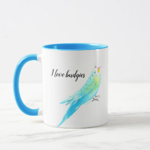  Budgie Parakeet Blue Watercolor Mug