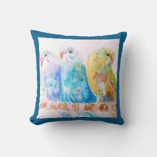 Budgie Parakeet Budgerigar Budgies Teal Blue Throw Pillow