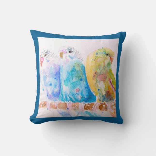 Budgie Parakeet Budgerigar Budgies Teal Blue Throw Pillow (Front)
