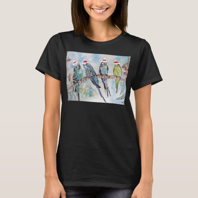 Budgie Parakeet Budgerigar Womens Funny Christmas T-Shirt (Front)