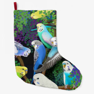 Budgie Parakeets in Ferns Christmas Stocking
