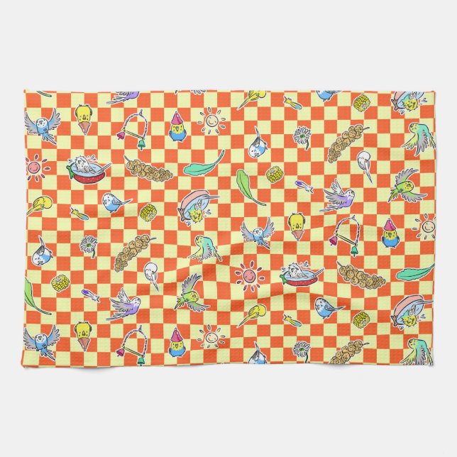 Budgie parrot pattern kitchen towel (Horizontal)