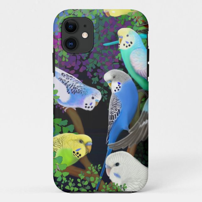 Budgie Parrots in Ferns iPhone Case (Back)