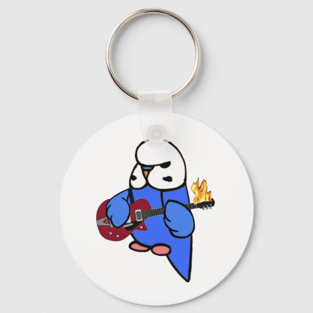 Budgie Rocks-Red Guitar Keychain (Front)