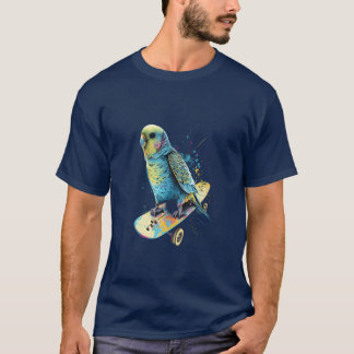 Budgie Skateboard Budgerigar Parakeet Bird funny T-Shirt