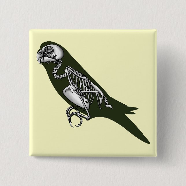 Budgie skeleton 2 inch square button (Front)
