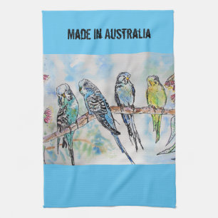 Budgie Watercolour Bird Cute Made In Australia Kitchen Towel