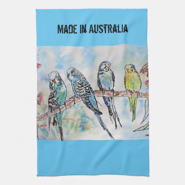 Budgie Watercolour Bird Cute Made In Australia Kitchen Towel (Vertical)