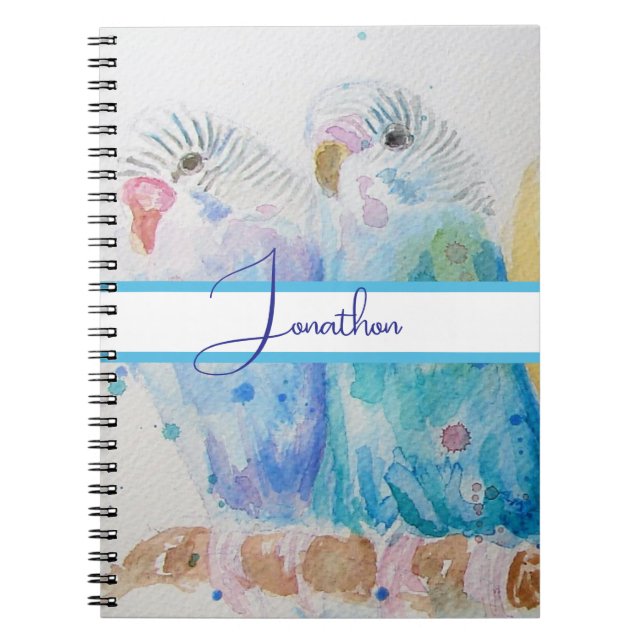 Budgie Watercolour Painting bird Budgies Aqua Teal Notebook (Front)