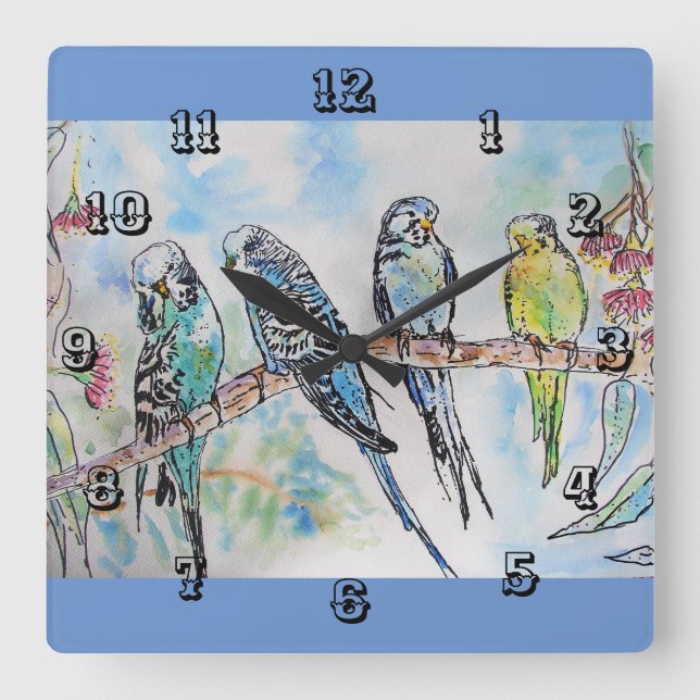 Budgies Budgie Budgerigar Bird Room Horloge (Recto)