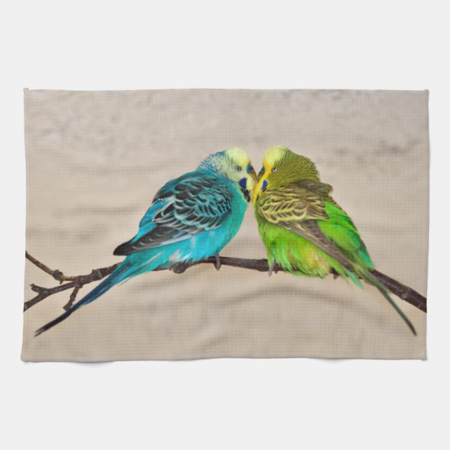 Budgies in Love Kitchen Towel (Horizontal)