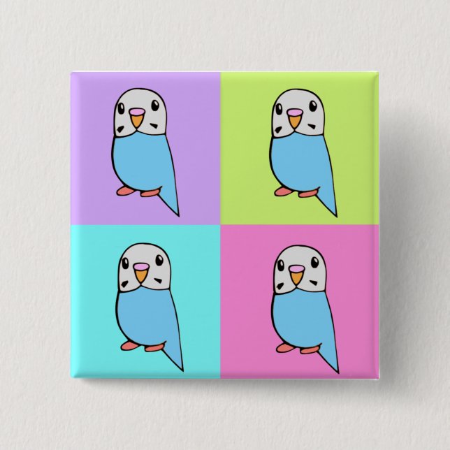 Budgies Pop Art 2 Inch Square Button (Front)