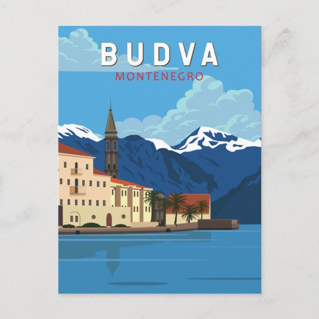 Budva Montenegro Retro Travel Art Vintage Postcard (Front)