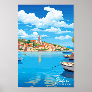 Budva Montenegro Travel Art Vintage Illustration  Poster