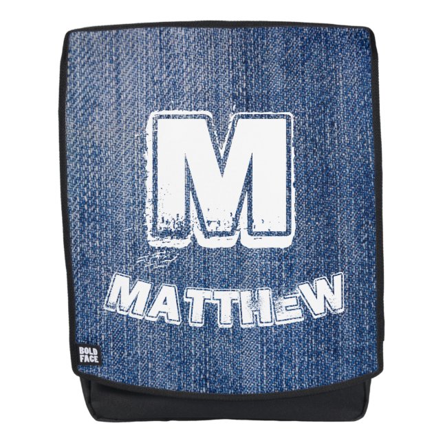 Bue Jeans White Monogram And Name Personalized Backpack (Front)