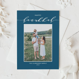 Bue Modern Mix Typography Happy Hanukkah Photo Holiday Card