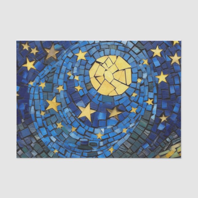 Bue Night Stars Mosaic Decoupage Tissue Paper (Front)