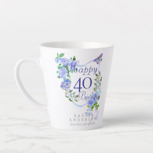 Bue Rose Ribbon 40th Birthday Latte Mug