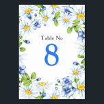 Bue White Country Daisy Floral Wedding Table Card<br><div class="desc">Blue and white country shasta daisy floral wedding table number card. This cornflower blue, yellow, green, and white daisies wedding table card is a good choice for a summer wedding or a spring wedding. This white chamomile daisy or shasta daisy flower wedding table number card features beautiful watercolor white daisy...</div>