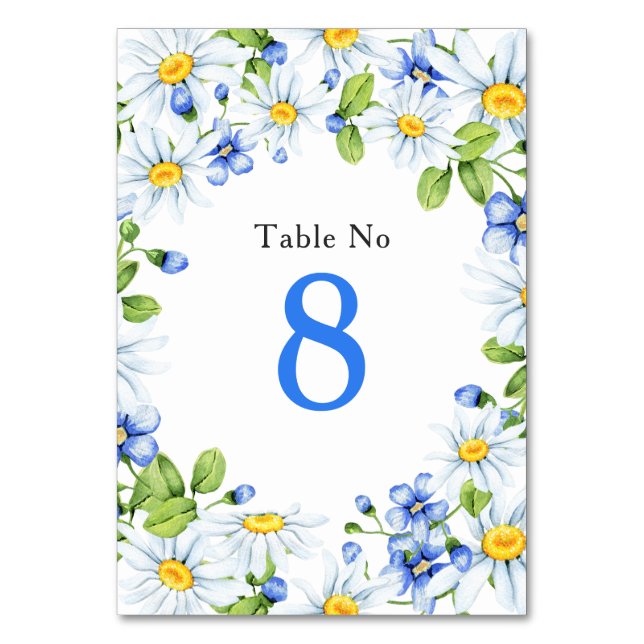 Bue White Country Daisy Floral Wedding Table Card (Front)