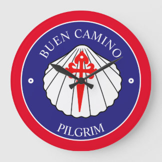 Buen Camino pilgrims cross shell  Large Clock