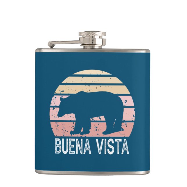 Buena Vista Colorado Retro Bear Hip Flask (Front)