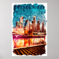 Buenos Aires Argentina Skyline by Night City View