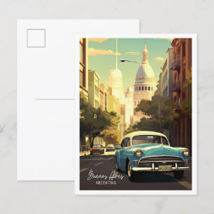 Buenos Aires Argentina Vintage Travel Illustration Postcard