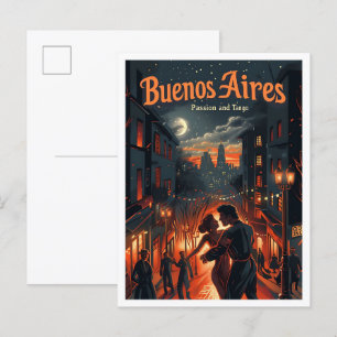 Buenos Aires Argentina Vintage Travel Illustration Postcard