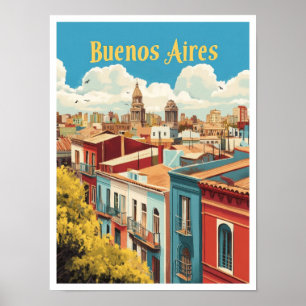 Buenos Aires Argentina Vintage Travel Illustration Poster