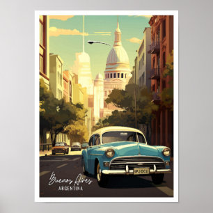 Buenos Aires Argentina Vintage Travel Illustration Poster