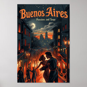 Buenos Aires Argentina Vintage Travel Illustration Poster