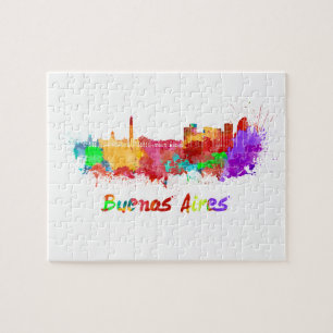 Buenos Aires skyline in watercolor Jigsaw Puzzle