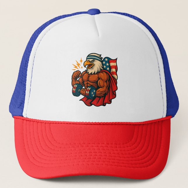 Buff Bald Eagle | Patriotic Strength and Freedom Trucker Hat (Front)