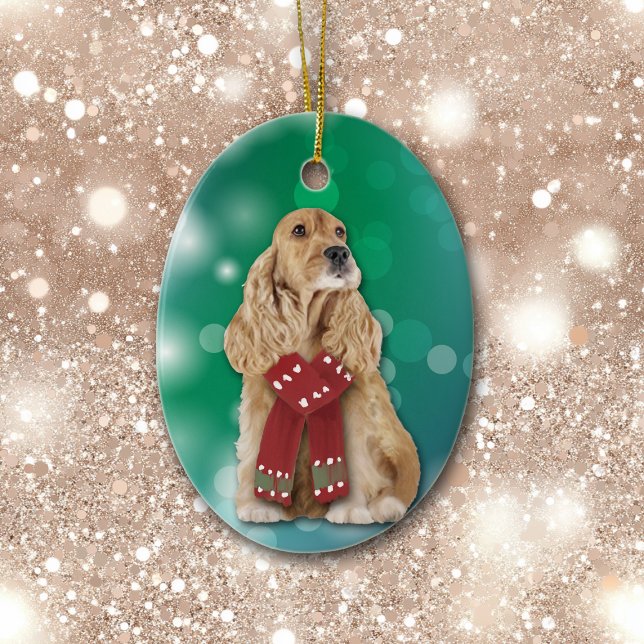 Buff Cocker Spaniel Dog Bokeh Christmas   Ceramic Ornament (Creator Uploaded)