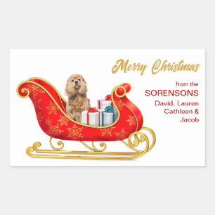 Buff Cocker Spaniel Dog Christmas Sleigh Sticker
