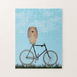 Buff Cocker Spaniel Dog Sitting on Vintage Bicycle Jigsaw Puzzle<br><div class="desc">Puzzle featuring an adorable Cocker Spaniel sitting on an old-fashioned bicycle on a blue summer day.</div>