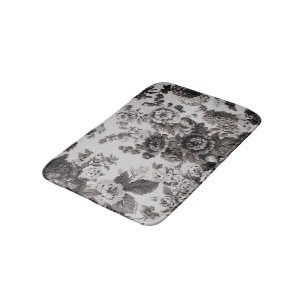 Buff Gray Taupe Vintage Floral Toile Bath Mat