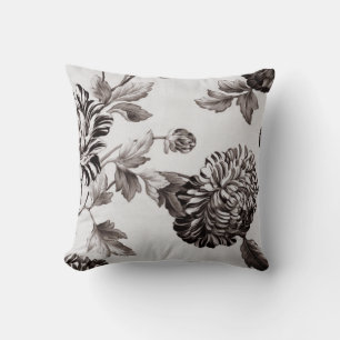 Buff Gray Taupe Vintage Floral Toile No.2 Throw Pillow