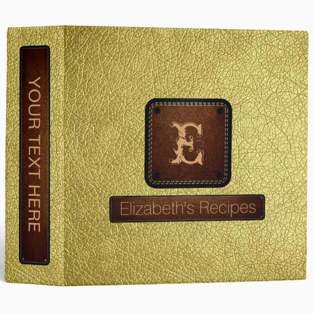 Buff Leather Elegant Monogram Binder (Front/Spine)