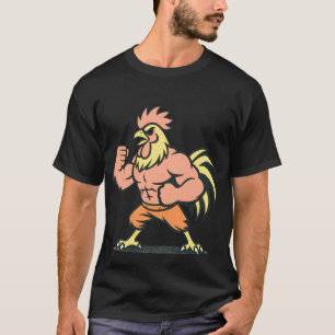 Buff Muscle Rooster Mascot Gym T-Shirt